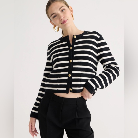 NWT J.Crew NEW RELAXED Emilie Patch-pocket‎ Sweater Lady Jacket In Stripe